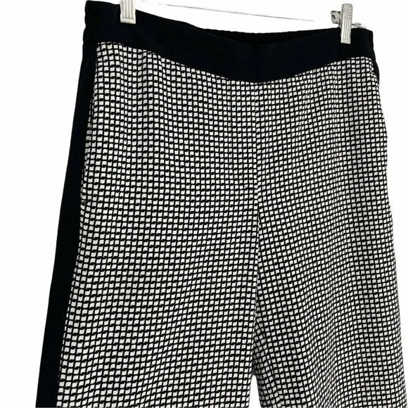 H&M Pants Women's Sz M Straight Wide Leg Pull on Elastic Waist Lined Black White - Picture 6 of 10